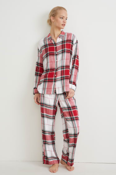Mujer - Pijama de franela - de cuadros - rojo