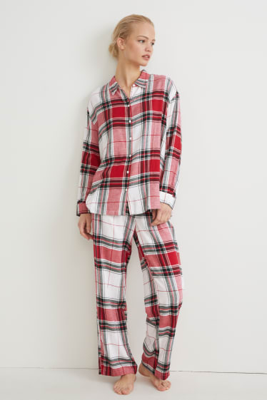 Women - Flannel pyjamas - check - red