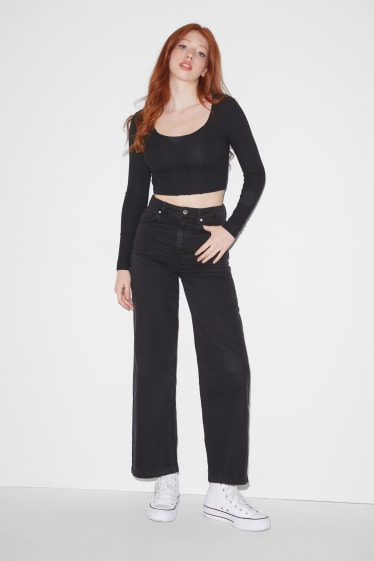 Femmes - CLOCKHOUSE - pantalon - high waist - wide leg - noir