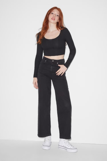 Tieners & jongvolwassenen - CLOCKHOUSE - broek - high waist - wide leg - zwart