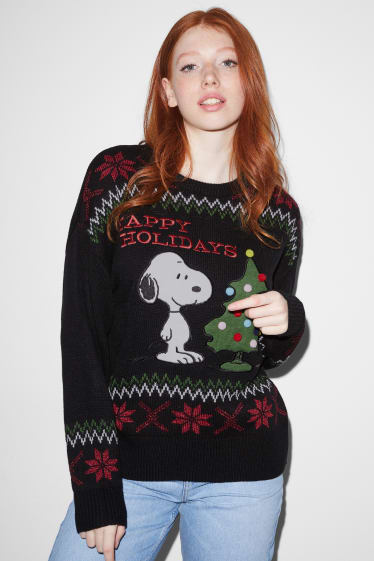 Women - CLOCKHOUSE - Christmas jumper - Snoopy - black