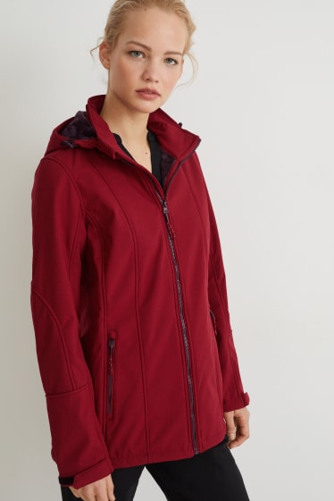 Damen - Softshelljacke mit Kapuze - dunkelrot