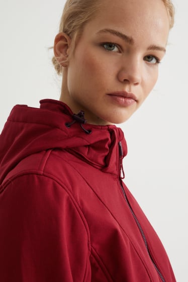 Damen - Softshelljacke mit Kapuze - dunkelrot