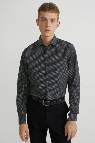 Hommes - Chemise de bureau - slim fit - col cutaway - facile à repasser - matière recyclée - noir