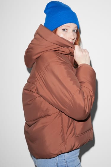 Damen - Steppjacke mit Kapuze - braun