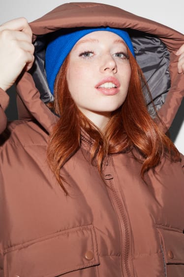 Damen - Steppjacke mit Kapuze - braun