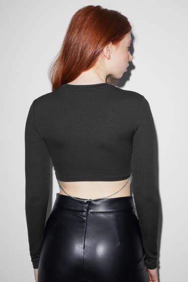 Dames - Crop longsleeve met ketting - zwart