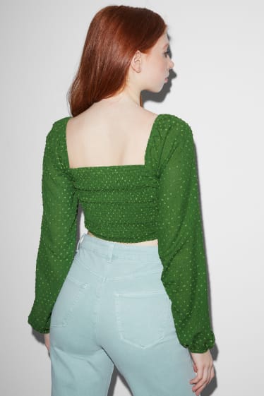 Femei - CLOCKHOUSE - bluză crop - cu buline - verde