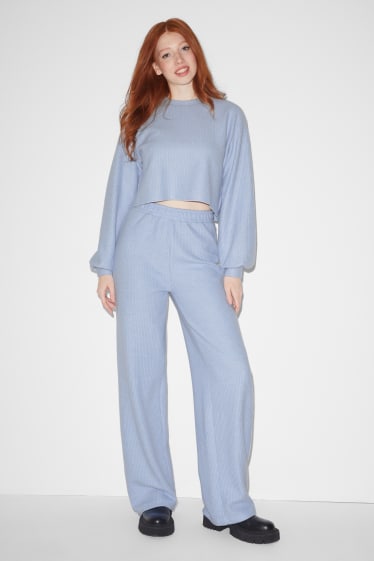 Women - CLOCKHOUSE - knitted trousers - loose fit - light blue