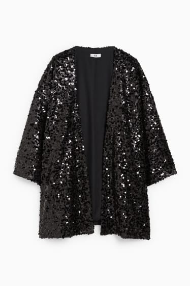 Femei - Kimono cu paiete - aspect lucios - negru
