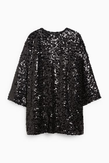 Damen - Pailletten-Kimono - glänzend - schwarz