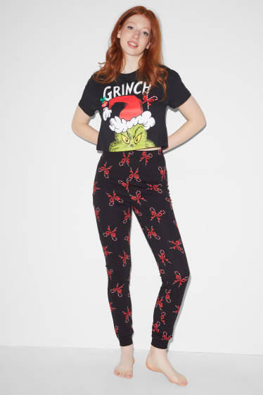 Dames - CLOCKHOUSE - pyjamabroek voor de kerst - de Grinch - zwart