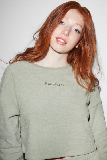 Damen - CLOCKHOUSE - Crop Frottee-Sweatshirt - mintgrün