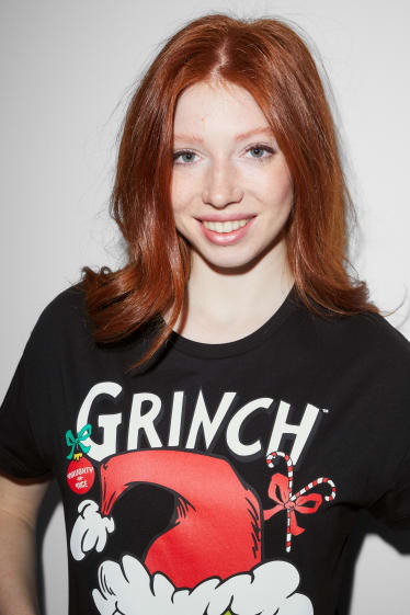 Dames - CLOCKHOUSE - kerstpyjamashirt - de Grinch - zwart