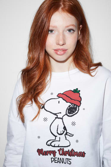Nastolatki - CLOCKHOUSE - góra od piżamy w bożonarodzeniowym stylu - Fistaszki - biały