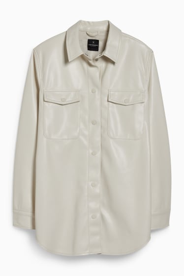 Dámské - CLOCKHOUSE - košilová bunda - imitace kůže - krémově bílá