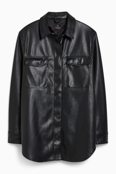 Dámské - CLOCKHOUSE - košilová bunda - imitace kůže - černá