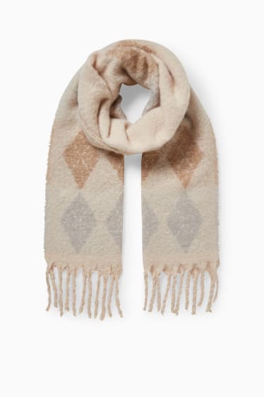 Women - Fringed scarf - check - beige