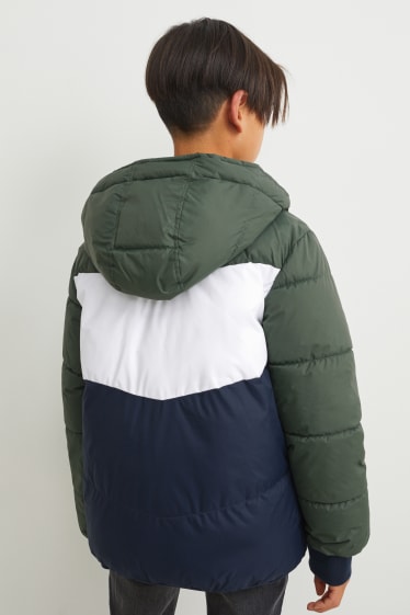 Kinder - Wende-Jacke mit Kapuze - weiß / dunkelgrün