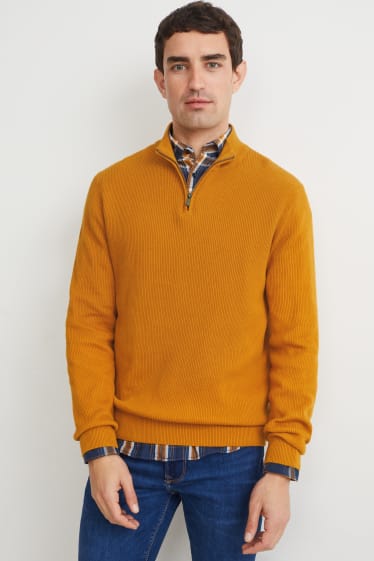 Herren - Pullover und Hemd - Regular Fit - Button-down - orange / blau
