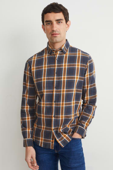 Men - Jumper and shirt - regular fit - button-down collar - orange / blue