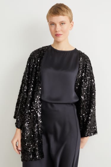 Femei - Kimono cu paiete - aspect lucios - negru
