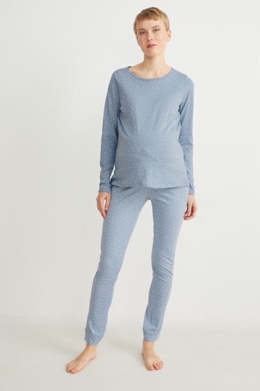 Femei - Pijama pentru alăptare - cu buline - albastru deschis