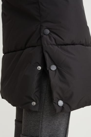 Dames - Gewatteerde mantel met capuchon - zwart