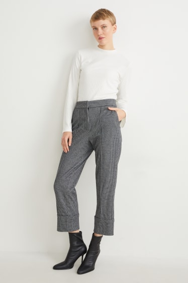 Women - Cloth trousers - mid-rise waist - tapered fit - dark gray