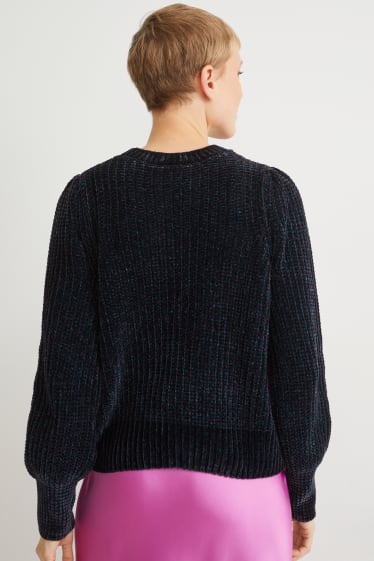 Femmes - Pullover en maille chenille - bleu foncé