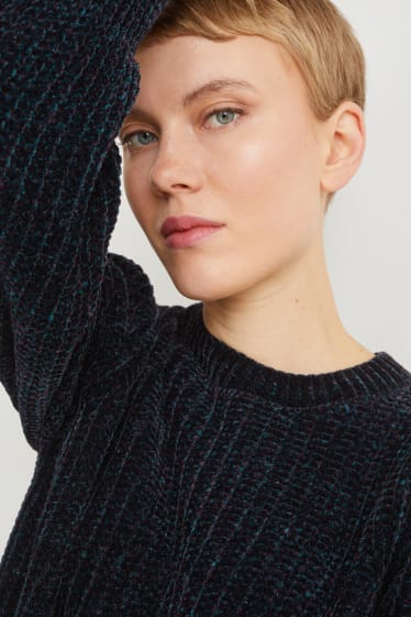 Femmes - Pullover en maille chenille - bleu foncé