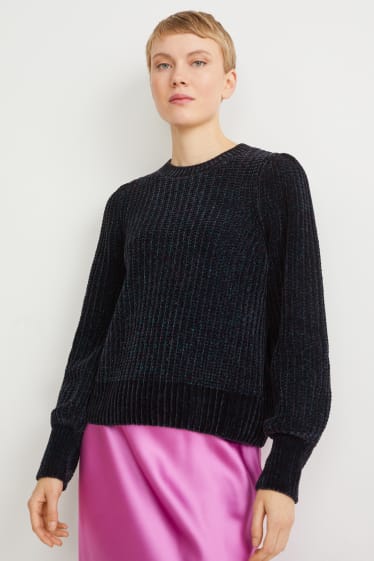 Kobiety - Sweter z szenili - ciemnoniebieski