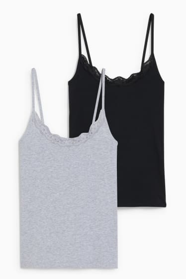 Dames - Set van 2 paar - hemdje - LYCRA® - zwart / grijs