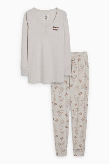 Damen - Pyjama - Winnie Puuh - grau-braun