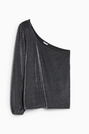 Dames - Longsleeve - glanzend - zwart