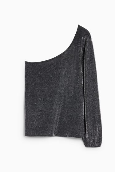 Dames - Longsleeve - glanzend - zwart