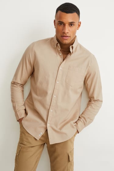 Hommes - Chemise - regular fit - col button-down - beige