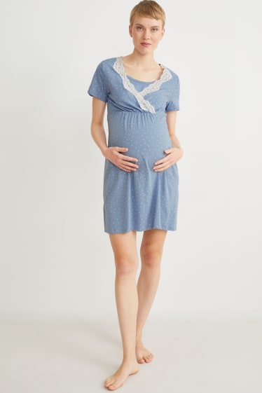 Donna - Camicia da notte per allattamento - a pois - azzurro