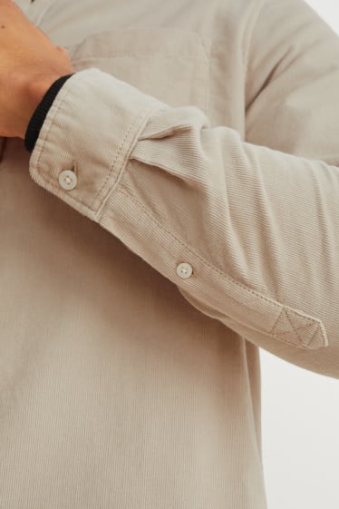 Pánské - Manšestrová košile - regular fit - button-down - béžová
