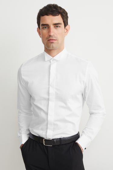 Herren - Smokinghemd - Slim Fit - Kläppchenkragen - bügelleicht - weiß