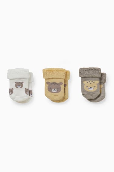 Babys - Multipack 3er - Leoparden - Erstlings-Socken mit Motiv - weiß / grau