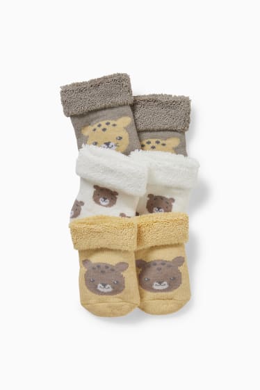 Babies - Multipack of 3 - leopard - newborn socks with motif - white / gray