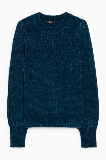 Kobiety - Sweter z szenili - ciemnozielony