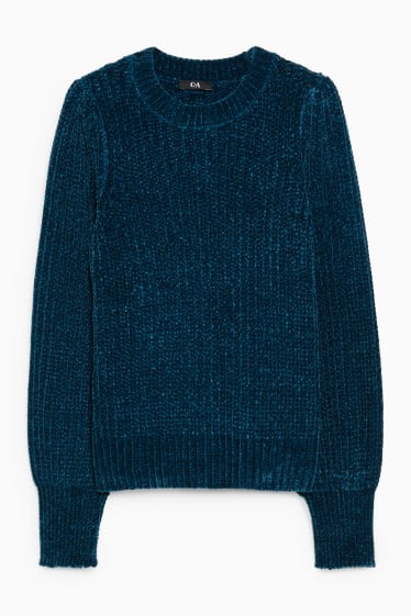 Damen - Chenille-Pullover - dunkelgrün