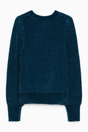 Damen - Chenille-Pullover - dunkelgrün