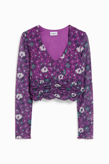 Damen - Crop Langarmshirt - violett