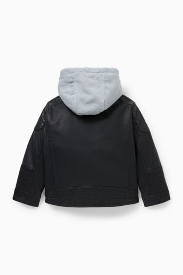 Enfants - Blouson motard à capuche - synthétique - noir