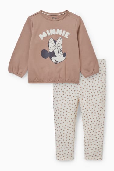 Babys - Minnie Mouse - babyoutfit - 2-delig - lichtbruin