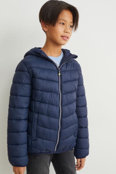 Kinderen - Gewatteerde jas met capuchon - donkerblauw