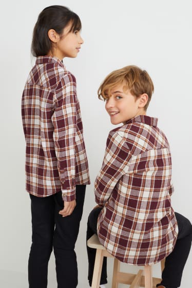 Kinderen - Flanellen overhemd - genderneutraal - geruit - beige / bordeaux